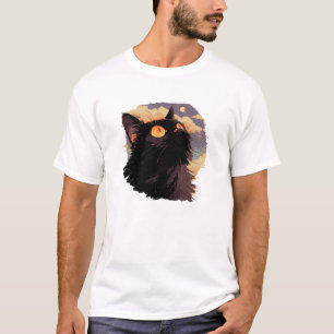 Svart katt tittar upp med mystisk natt t shirt