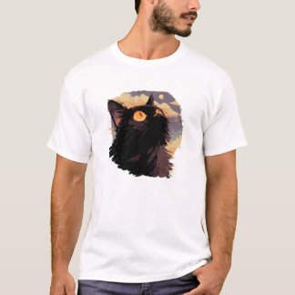 Svart katt tittar upp med mystisk natt t shirt