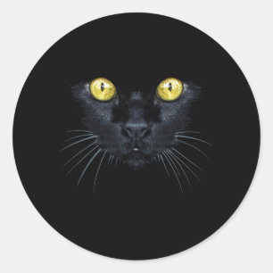 Svart Katt Tröja Halloween Kuslig Gul Ögon Katt Runt Klistermärke