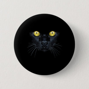 Svart katt-tröja Halloween kuslig gula ögon katt Knapp
