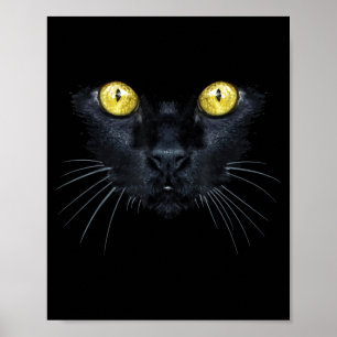 Svart katt-tröja Halloween kuslig gula ögon katt Poster