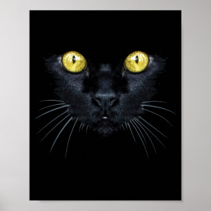 Svart katt-tröja Halloween kuslig gula ögon katt Poster