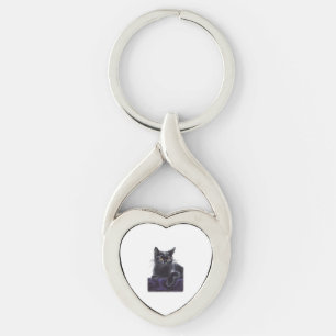 svart katt TRÖJA Twisted Heart Silverfärgad Nyckelring