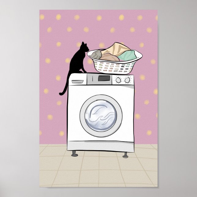 Svart Katt Tvättstuga Väggkonst (Framsidan)