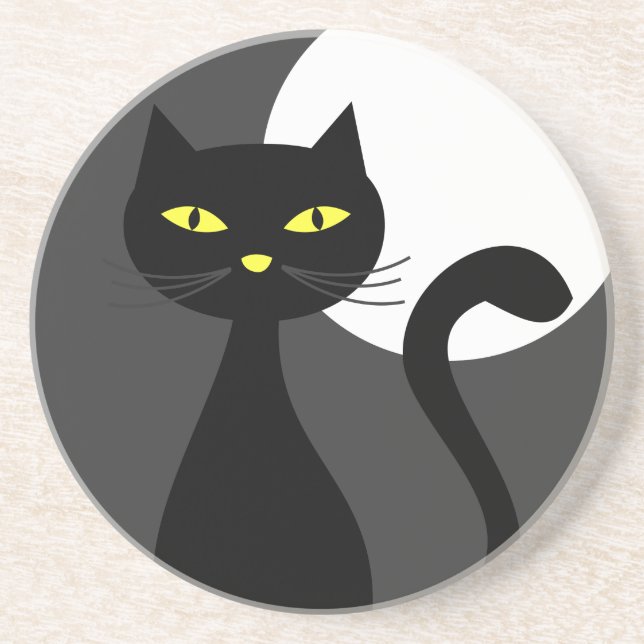 Svart katt under hela månen Halloween Underlägg (Framsidan)