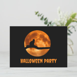 Svart katt under Måne Halloween-inbjudan till Oran Inbjudningar