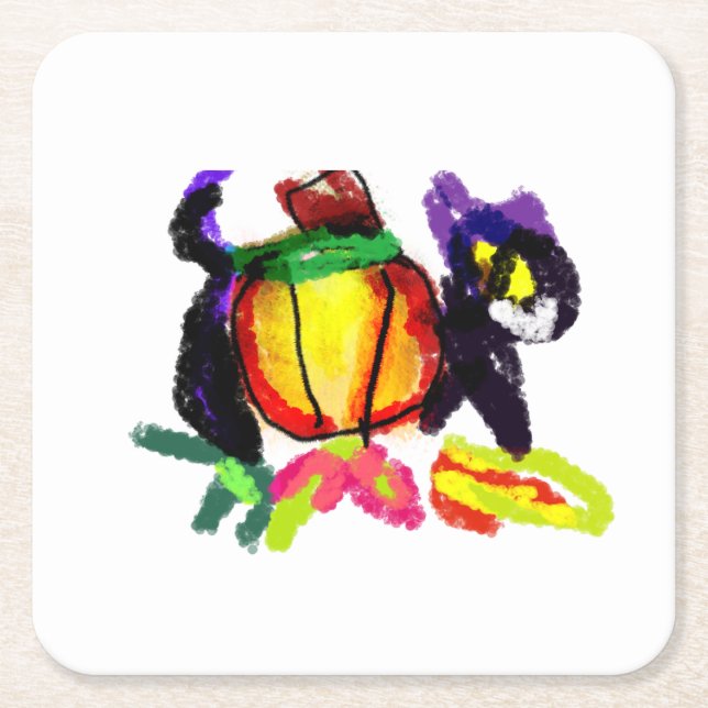 Svart katt underlägg papper kvadrat (Framsidan)