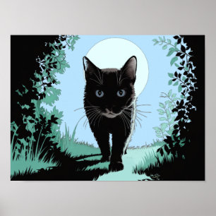 Svart katt ut ur månljuset Poster Skriv ut bild