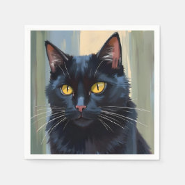 Svart katt | Vacker liten kattakvarell Pappersservett