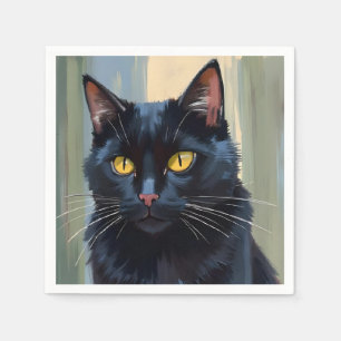 Svart katt Vacker liten kattakvarell Pappersservett
