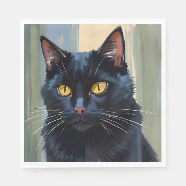 Svart katt | Vacker liten kattakvarell Pappersservett (Framsidan)