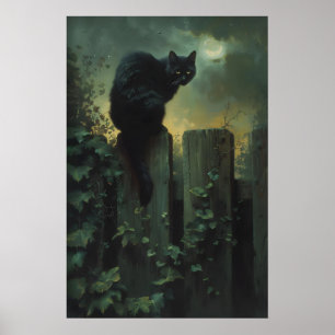 Svart Katt Väggkonst, Månbelyst Trädgård Gotisk Ka Poster