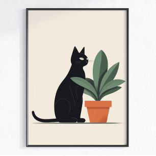 Svart Katt Väggkonst Minimalistisk Katt Affisch Mo