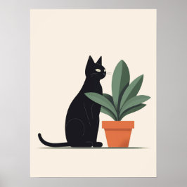 Svart Katt Väggkonst Minimalistisk Katt Affisch Mo