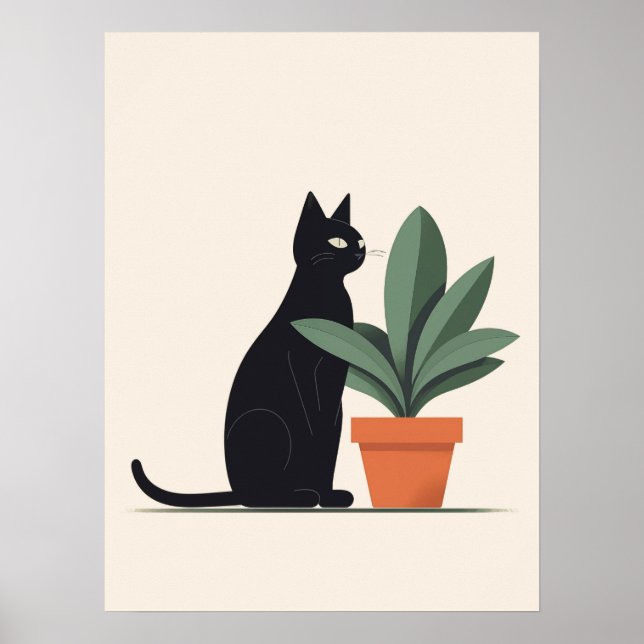 Svart Katt Väggkonst Minimalistisk Katt Affisch Mo (Framsidan)