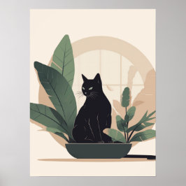 Svart Katt Väggkonst Minimalistisk Katt Boho Katt
