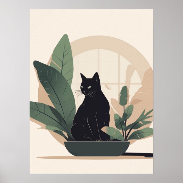 Svart Katt Väggkonst Minimalistisk Katt Boho Katt (Framsidan)