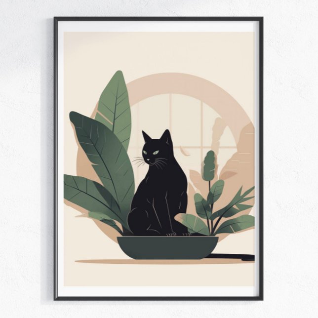 Svart Katt Väggkonst Minimalistisk Katt Boho Katt (Skapare uppladdad)
