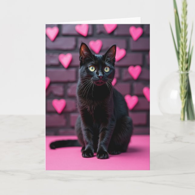 Svart Katt Valentine Kärlekskort Kort (Framsida)
