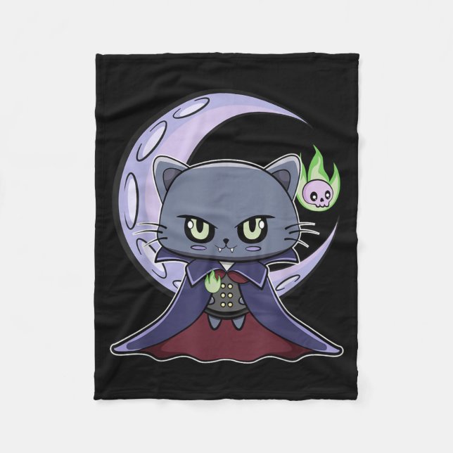 Svart katt vampyr Dracula och magisk eld för Fleecefilt (Framsidan)
