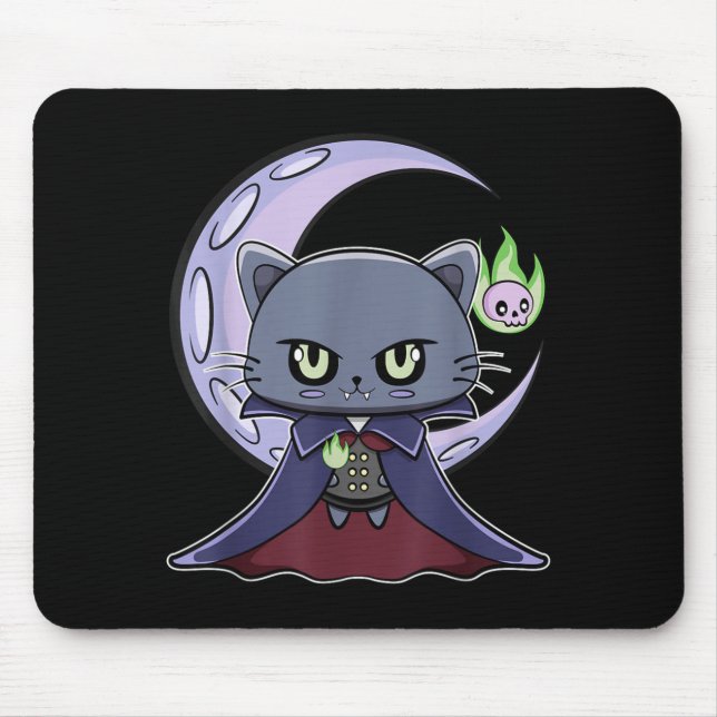Svart katt vampyr Dracula och magisk eld för Musmatta (Framsidan)