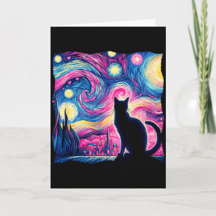 Svart Katt Van Gogh Stjärnklar Natt Konst Hjärtan Kort