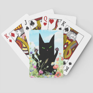 Svart katt vårfeber: Kitty och blommor Casinokort