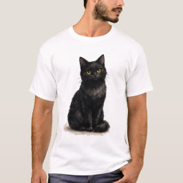 Svart Katt Vattenfärg Clipart T Shirt