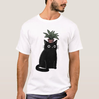 Svart Katt Växt Huvud T Shirt