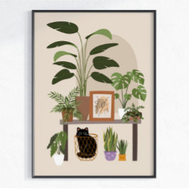 Svart Katt Växtälskare Mysigt Heminredning Modernt Poster