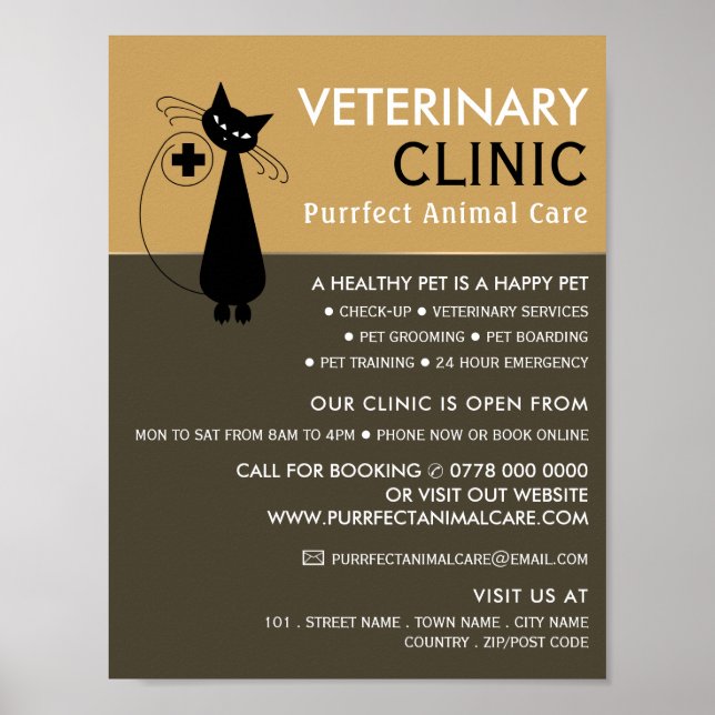 Svart katt, veterinär, veterinärtjänst poster (Framsidan)
