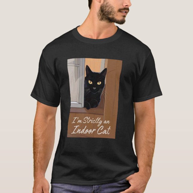 Svart katt vid fönstret t shirt (Framsida)