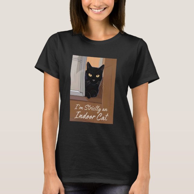 Svart katt vid fönstret t shirt (Framsida)