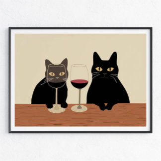 Svart Katt Vinälskare Poster