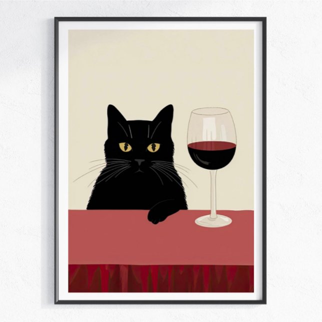 Svart Katt Vinälskare Rolig Poster (Skapare uppladdad)