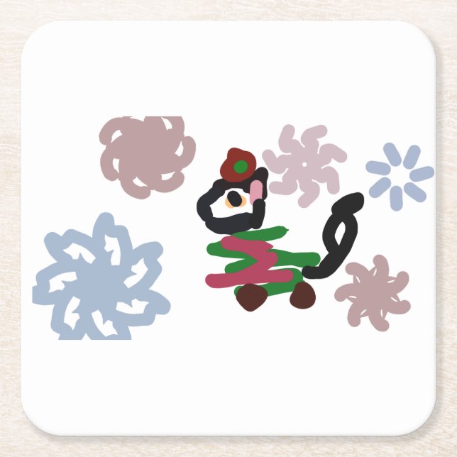 Svart katt-vinter  underlägg papper kvadrat (Framsidan)