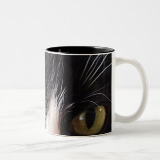 Svart katt, vitWhiskers, gröntögon Två-Tonad Mugg