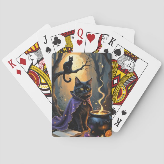 Svart Katt Whimsical Halloween-målning Casinokort (Baksidan)
