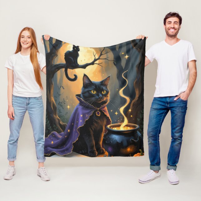 Svart Katt Whimsical Halloween-målning Fleecefilt (På plats)