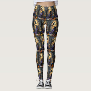 Svart katt Whimsical Halloween-målning Leggings