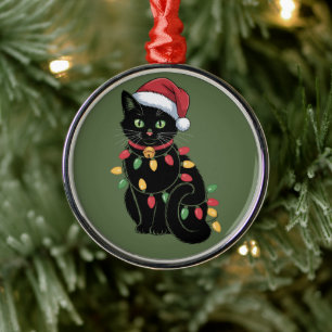Svart kattälskare jul kattunge present katt mamma  julgransprydnad metall