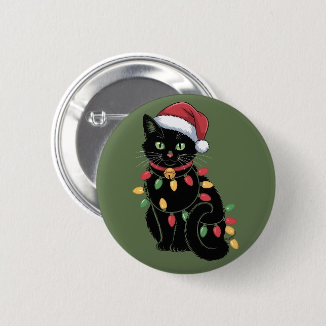 Svart kattälskare jul kattunge present katt mamma  knapp (Framsida & baksida)