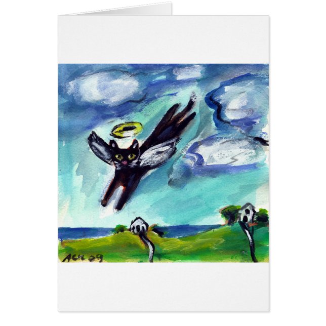 Svart kattängel hälsningskort (Framsidan)