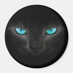 Svart kattansikte med turkosögon magnet