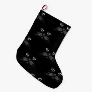 Svart kattansiktemönster stor julstrumpa