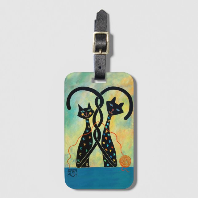 Svart kattbagagemärkre bagagebricka (Framsida vertikal)