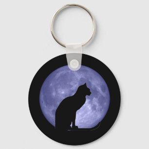 Svart kattblåttmåne Keychain Nyckelring