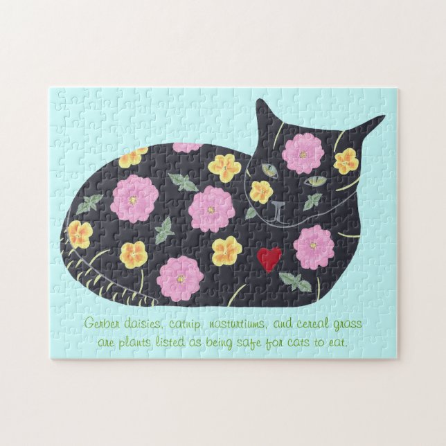 Svart kattblommor: katter kan äta puzzel pussel (Horisontell)