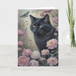 Svart kattblommor, rosa, blommigt tack kort