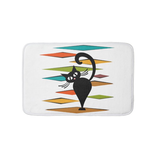 Svart kattdesign i mitten badrumsmatta (Framsidan)